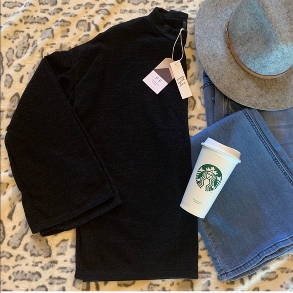 SALE! Cozy Black Mock Knit Lightweight Sweater - Picture 5 of 7